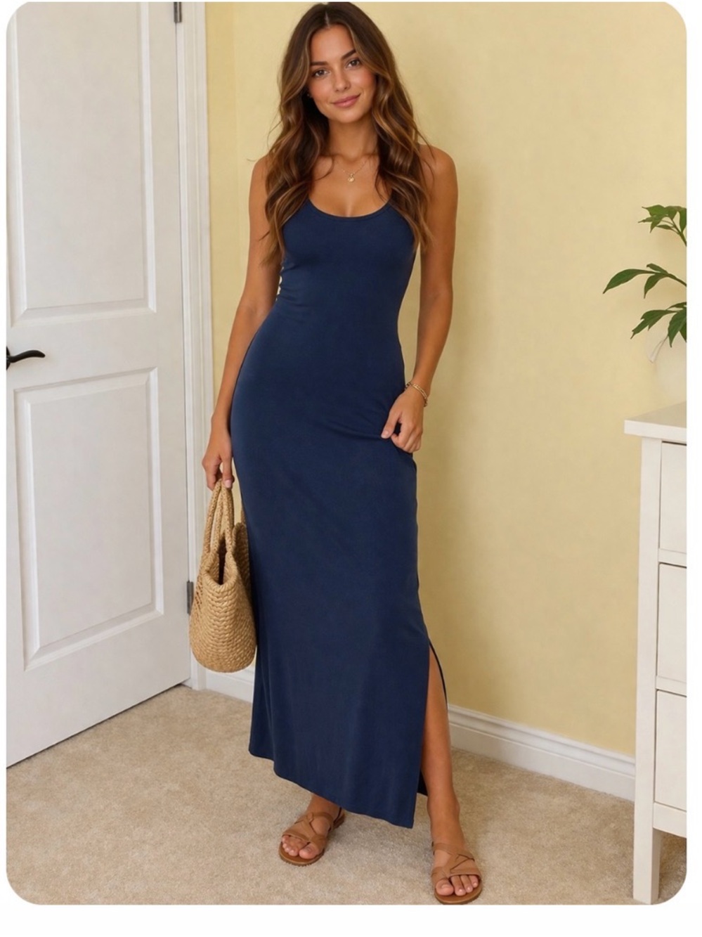 Kit and Ace navy stretchy knit maxi dress with side slit size small - Picture 1 of 10